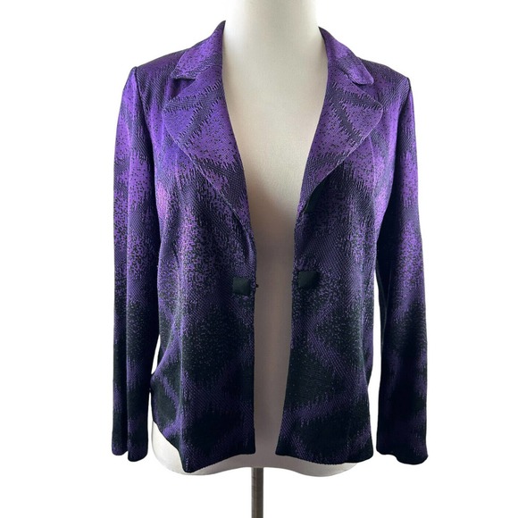 Ming Wang Jackets & Blazers - Ming Wang Knit Cardigan Jacket Top Purple Black Diamond Print PL Petite Large